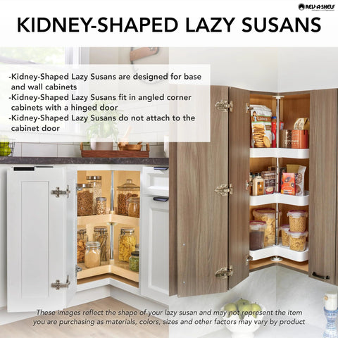 32 Inch Kidney Shaped Wood Lazy Susan With 360 Degree Swivel Bearings For In Cabinet Kitchen Organization and Access to Pots and Pans
