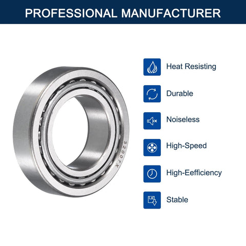 Side view of 32007 Tapered Roller Bearing Cone and Cup Set, 35mm Bore 62mm OD 18mm Cup Width, Chrome Steel Taper Bearings Set, ABEC-3.