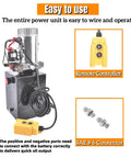3200 PSI Hydraulic Power Unit, 12V DC Double Acting Hydraulic Pump with 8 Quart Metal Oil Reservoir, remote controller visible