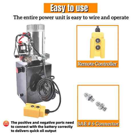 3200 PSI Hydraulic Power Unit, 12V DC Double Acting Hydraulic Pump with 8 Quart Metal Oil Reservoir, remote controller visible