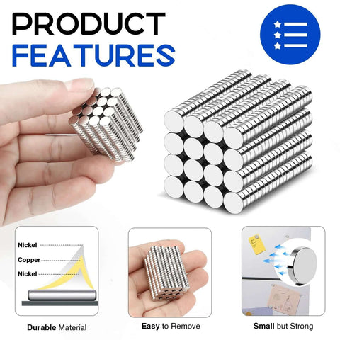 320 Pcs Small Neodymium Magnets 6x2mm Rare Earth Magnets For Whiteboards Office And School Crafts, nickel finish display