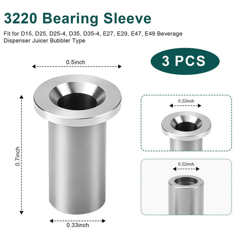 3220 Bearing Sleeve For Beverage Dispenser Replacement Compatible With D And E Series And WD Models stainless steel pack of 3