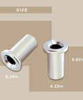 Two Six Pack 3220 Bearing Sleeves Replacement For Beverage Dispensers showing dimensions; durable stainless steel, enhances longevity.