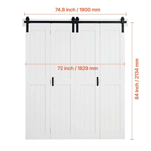 MDF Bifold Barn Door 72 By 84 Inches With Space Saving H Frame Easy Glide Track System Preassembled Panels Header Board And Hardware Kit Included Waterproof And Quiet White