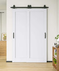 White Primed Solid Core Bypass Sliding Barn Door With Installation Hardware Kit Preassembled Space Saving And Sound Insulated
