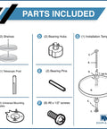 Parts included in 32 Inch Full Round Polymer Lazy Susan Cabinet Organizer White With Two Shelves And 360 Degree Rotation