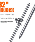 Portable Ground Rod 32 Inch Long 3/8 Inch Diameter Stainless Steel 304 With Preinstalled Ground Clamp Posts for Electric Fences