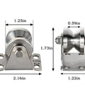 32mm Cable Pulley Wheel Wall Mount With Dual Bearings And Heavy Duty Construction For Smooth Wire Rope Travel 3 To 10mm Stainless Steel V Style Rope Pulley For Pulley System And Sliding Gate Applications, front and side view with dimensions.
