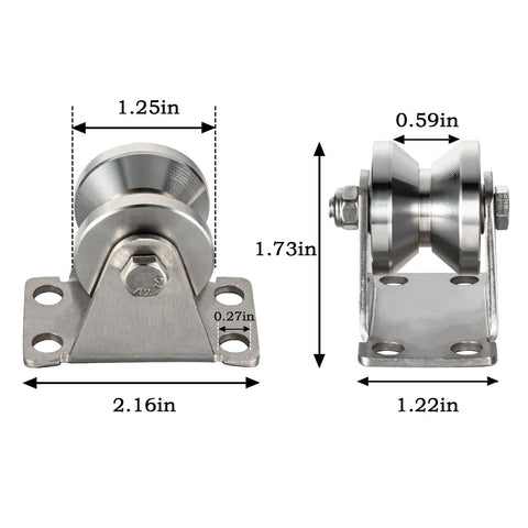 32mm Cable Pulley Wheel Wall Mount With Dual Bearings And Heavy Duty Construction For Smooth Wire Rope Travel 3 To 10mm Stainless Steel V Style Rope Pulley For Pulley System And Sliding Gate Applications, front and side view with dimensions.
