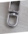 Close-up of 32mm Stainless Steel Swivel Single Sheave Pulley Roller for Rope Wire and Cable Lifting Heavy Duty Design.