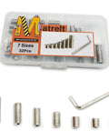 32 Piece Hex Socket Set Screws Assortment Kit 5/16-18 Thread 304 Stainless Steel Cup Point Grub Screws Seven Lengths from 1/4 Inch