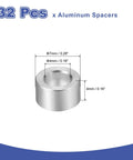 32-piece aluminum spacer set with 4mm ID, 7mm OD, 4mm length, unthreaded standoffs for M4 screws, made from 6061 aluminum.