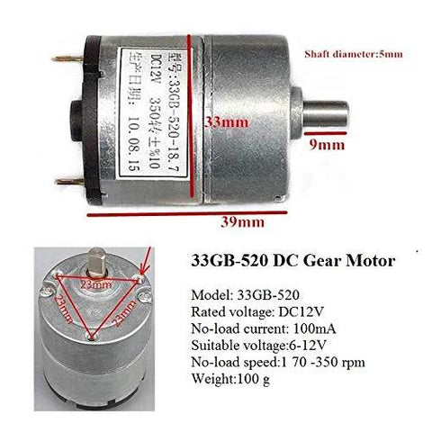 33GB-520 DC gear motor details for Robot Tracked Chassis Kit With Dual DC Motors For Arduino Raspberry Pi Microbit Python DIY