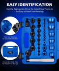 33pc Bearing Press Kit for Small Vehicles with Bearing Race and Seal Driver Set in blue case, clear size markings visible