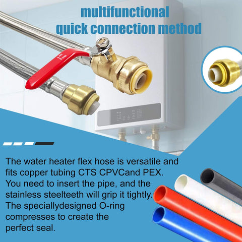 Three Quarter Inch Ball Valve Water Heater Hose Connector Set With Stainless Steel Braided Flexible Design For Quick Install