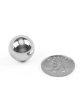 Close-up of a single 3/4 inch carbon steel ball bearing next to a coin for scale, part of Six Pack Large Three Quarter Inch Carbon Steel Ball Bearings Built For Beefy Heavy Duty Industrial And Mechanical Use With Hardened Wear Resistant Precision Ideal For Machinery Bearings Linear Motion And Tough Projects BC Precision.