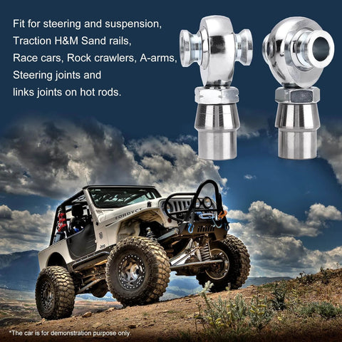 3/4 inch Heim joint rod end kit, chromoly panhard rod ends for steering and suspension, shown with off-road vehicle, clear sky backdrop
