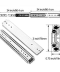 34 Inch Heavy Duty Drawer Slides 500 Lb Per Pair Capacity Side Mount Full Extension With Screws Triple Fold Ball Bearing Stainless