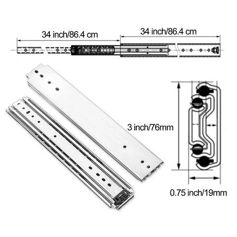 34 Inch Heavy Duty Drawer Slides 500 Lb Per Pair Capacity Side Mount Full Extension With Screws Triple Fold Ball Bearing Stainless