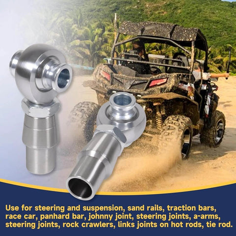 3/4 Heim Joints Rod End Kit with Right and Left Hand Threads, 0.75 Chromoly Suspension and Steering Set displayed in front of off-road vehicle