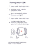 Installation instructions for 3/4 Inch Inline Flow Regulator Kit With 1.0 1.5 2.0 3.0 And 4.0 GPM Inserts, showing assembly and fitting.