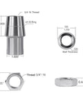 Diagram showing dimensions of 3/4 inch threaded bushing kit for 4 link suspension, featuring adjustable chromoly bushings with nuts.