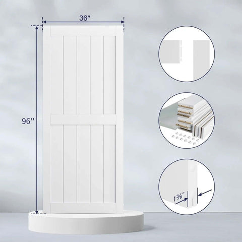 36 By 96 Inch Sliding Barn Door With 6.6 Ft Track, White, Ultra Durable MDF And PVC Surface, Waterproof And Scratch Resistant