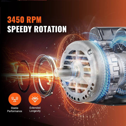 5HP Air Compressor Electric Motor, 230V 25 Amps, 56HZ Frame 3450RPM, 7/8" Keyed Shaft, cutaway view showing rotation speed