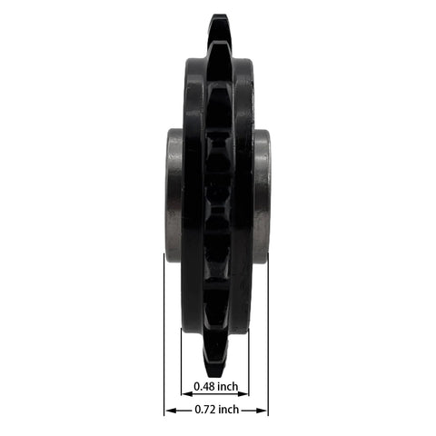 Side view of No 35 Roller Chain Idler Sprocket Type C with 5/8 bore, 20 teeth, showing blackened finish and dimensions in inches.