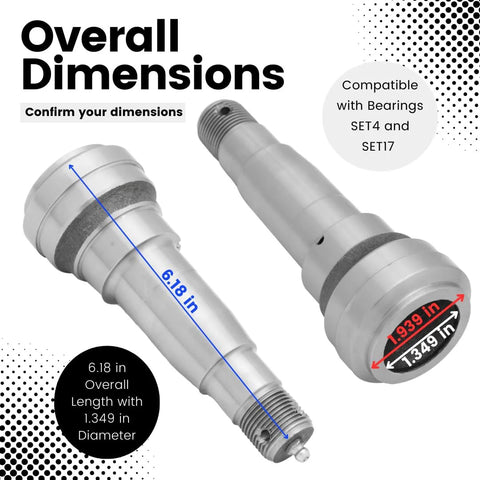 Heavy Duty 3,500 Lb Straight Trailer Axle Spindle 84 With 2 Inch Bore EZ Lube And 6.18 Inch Overall Length 1.939 Inch Stub Diameter Replacement Spindle For Trailers Compatible With Bearing Kit L44649 10 And L68149 11, showing dimensions and threaded end.