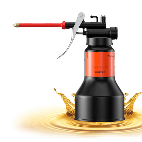 350ml Hand Pump Oiler Can with Straight Spout High Pressure Lubrication Dispenser Reinforced Spring Black and Red Design