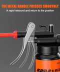 Close-up of 350ml Hand Pump Oiler Can With Straight Spout High Pressure Lubrication Dispenser showcasing smooth metal handle press