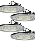 Four Pack 350W UFO High Bay LED Shop Lights For Industrial Spaces, 50,000 Lumens, IP66 Waterproof, 110-275V, Daylight 6500K