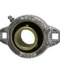 Front view of Single 1-3/8 in Narrow Set-Screw Flange Ball Bearing with Zinc Insert, Nickel-Plated Iron Housing, Contact Sealed, 2-Bolt Mount.