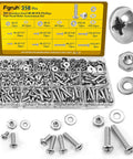 358 Pcs Machine Screws and Nuts Assortment Kit with #6-32 #8-32 #10-24 Phillips Pan Head Bolts made from 304 stainless steel.