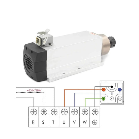 3.5KW ER25 Air Cooled Spindle Motor Bearings Kit With Flange Or Flange-Less Setup, 380V CNC Spindle and wiring diagram