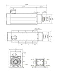 Technical diagram of 3.5KW ER25 Air Cooled Spindle Motor With Ceramic Bearings And Flange, detailing dimensions and specifications.