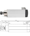 3.5KW ER25 Air Cooled Spindle Motor With Ceramic Bearings, Square Type For CNC Milling Machines, 380V, diagram with dimensions