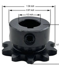 35B Roller Chain Sprocket Type B For ANSI 35 Chain with 10 Teeth, 1/2 Inch Bore, 3/8 Inch Pitch, Hardened 1045 Carbon Steel.