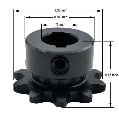 35B Roller Chain Sprocket Type B For ANSI 35 Chain with 10 Teeth, 1/2 Inch Bore, 3/8 Inch Pitch, Hardened 1045 Carbon Steel.