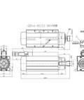Technical drawing of 3.5KW Air Cooled CNC Spindle Motor With ER20 ER25, 4 Bearings, 220V 380V, Fixed Seat For CNC Milling Machines.