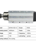 Air Cooled Spindle Motor 3.5kW ER25 With 4 Bearings, 380V Dual Voltage, Square Flange, Dustproof Steel Body