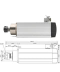 3.5kW ER25 Air Cooled CNC Spindle Motor With 4 Ceramic Ball Bearings, 220V 380V Square Spindle With Flange, side view, technical details shown