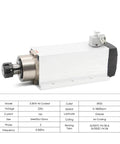 3.5kW ER25 Air Cooled CNC Spindle Motor With 4 Ceramic Ball Bearings 220V 380V shown with specifications chart
