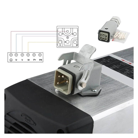 Air Cooled Spindle Motor 3.5KW ER20 Square Spindle With Mounting Flange detail view of connector and wiring diagram