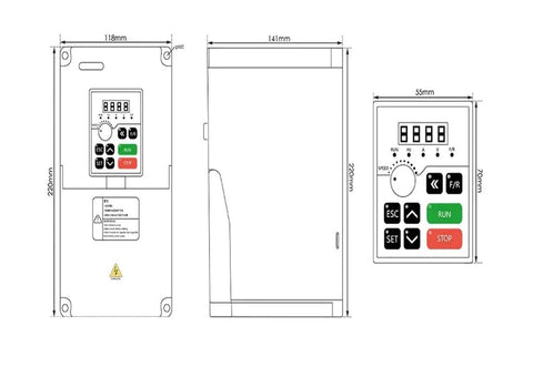 Front and side view of 4.0kW VFD controller for Beefy Air Cooled Spindle With Four Bearings, control panel display detail.