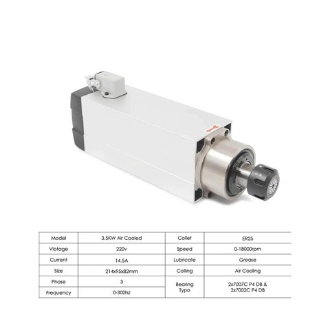 Beefy Air Cooled Spindle With Four Bearings Square Motor Ceramic Ball Bearings 3.5kW ER25 for CNC Machines
