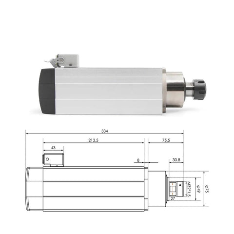 Beefy Air Cooled Spindle With Four Bearings Square Motor Ceramic Ball Bearings 3.5kW ER25 With 4.0kW VFD CNC Machines Diagram
