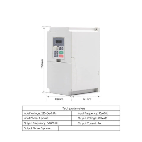 Side view of 4kW 380V VFD inverter from 3.5kW ER25 CNC Spindle Kit With Four Ceramic Ball Bearings And 4kW 380V VFD Inverter Water Cooled