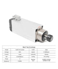 3.5kW ER25 CNC Spindle Kit With Four Ceramic Ball Bearings And 4kW 380V VFD Inverter Water Cooled, side view with specs